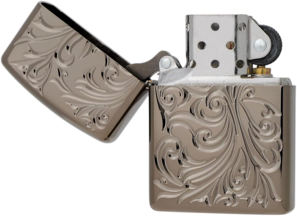 Zippo Oil Lighter, Flint Armor, Botanical, Double-Sided, Carved, Titanium Coating, Black, Stylish, Leaf, Special Sticker Included, Botanical TC(B)