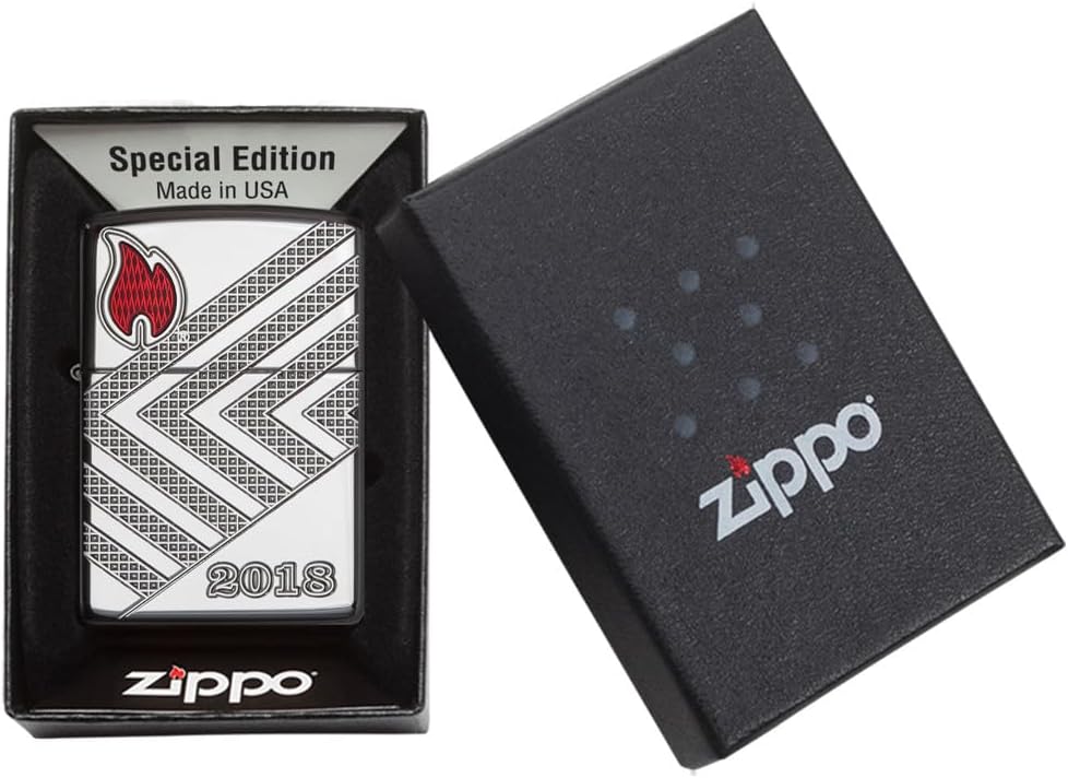 Zippo Windproof Lighter - Annual Lighter, Armor High Polish Chrome, Deep Carve/Epoxy Inlay - Refillable - Reusable - Windproof Design - Gift Box - Made in USA