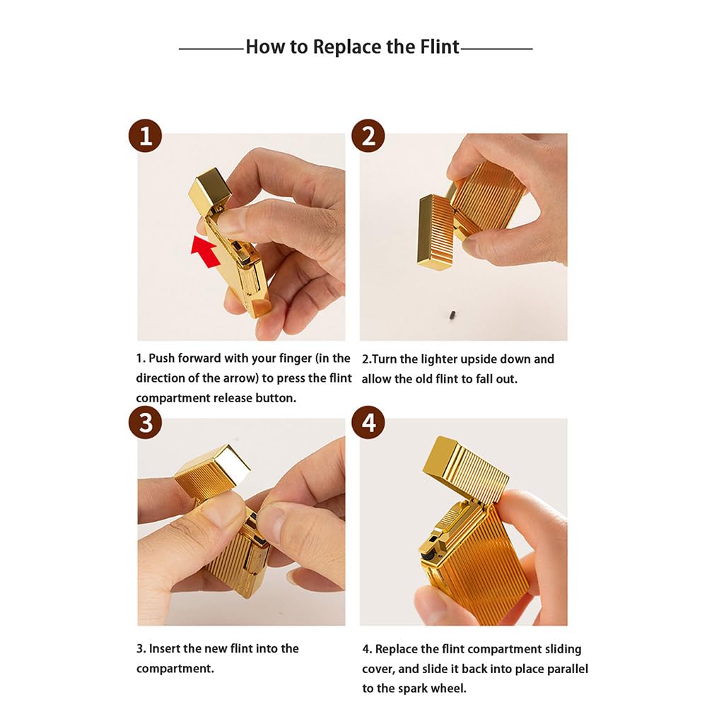 JIANCHEN Classic Metal EngravingButane Lighter, Refillable Soft Flame Flip-Top Lighter with Side Slide Ignition, Pocket Lighter for Daily Use or Gifting,Gold c
