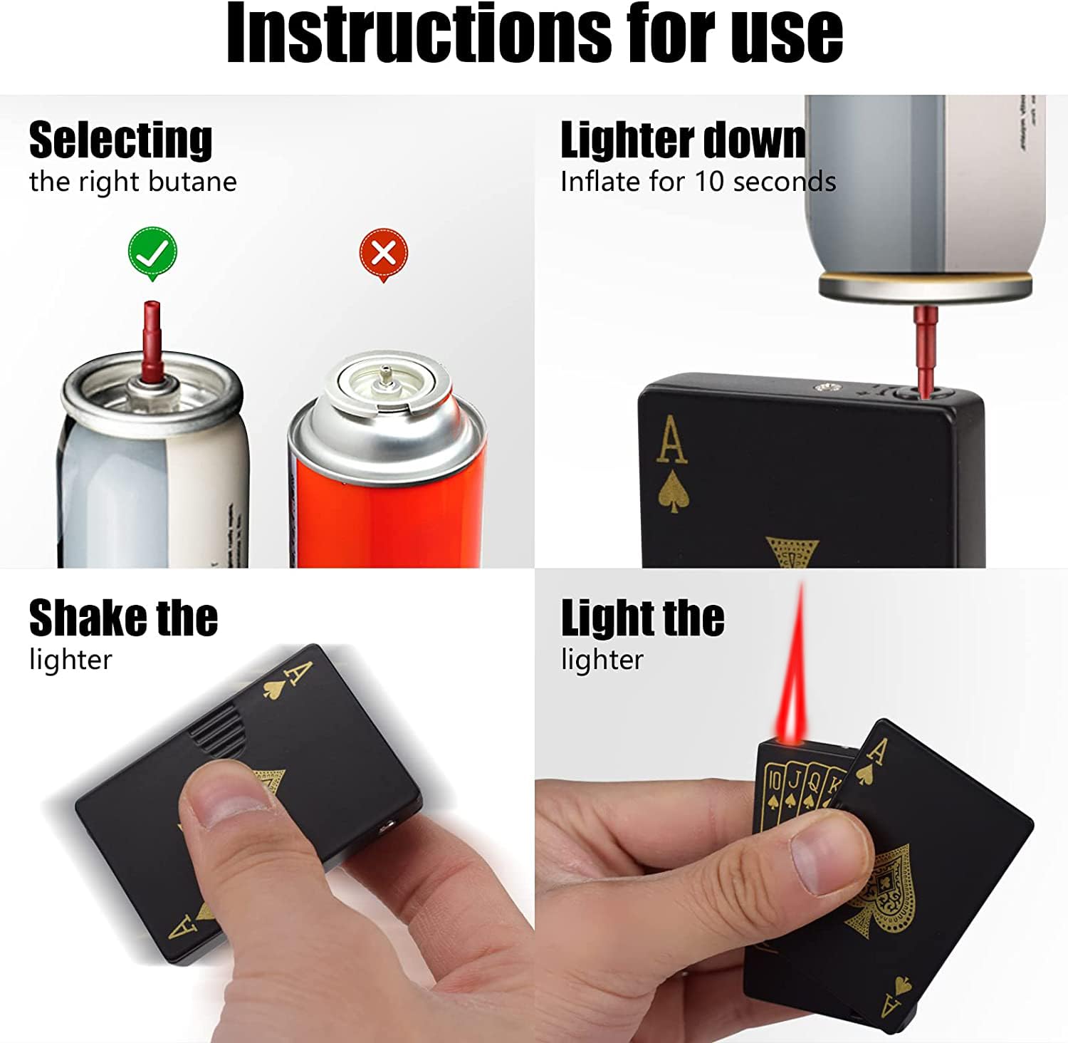 Jet Torch Lighter, 2 Pack, Green+Red Flame Ace Card Lighter, Cool Lighter Windproof Poker Design, Refillable Butane, for Outdoor, Indoor, Camping, BBQ, Candle, Birthday, Gift (Without Gas)