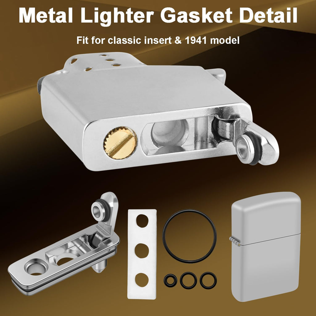 2 Set Lighter Gasket Seal Metal Lighter Repair Insert Accessories Kit 1Ppcs Cotton Felt Pad with 3Pcs Rubber Seals for Lighter Bottom Seal(Sliver+Glod)