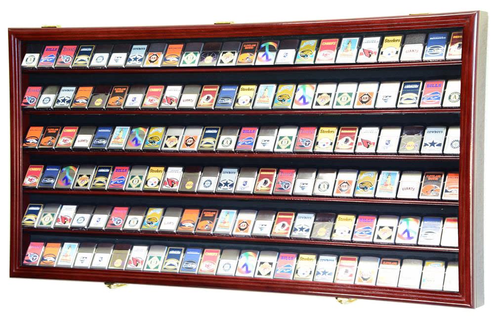 sfDisplay.com,LLC. 138 Zippo Lighter Lighters Match Books Matches Display Case Cabinet Wall Rack Holder Lockable w/98% UV Door (Oak Finish)