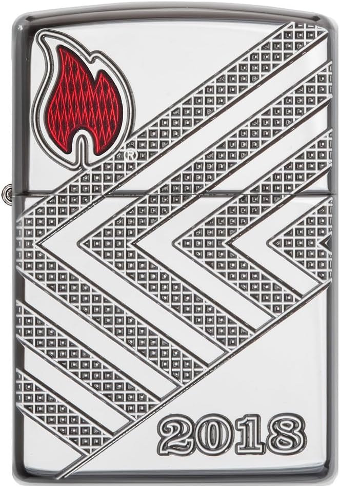 Zippo Windproof Lighter - Annual Lighter, Armor High Polish Chrome, Deep Carve/Epoxy Inlay - Refillable - Reusable - Windproof Design - Gift Box - Made in USA