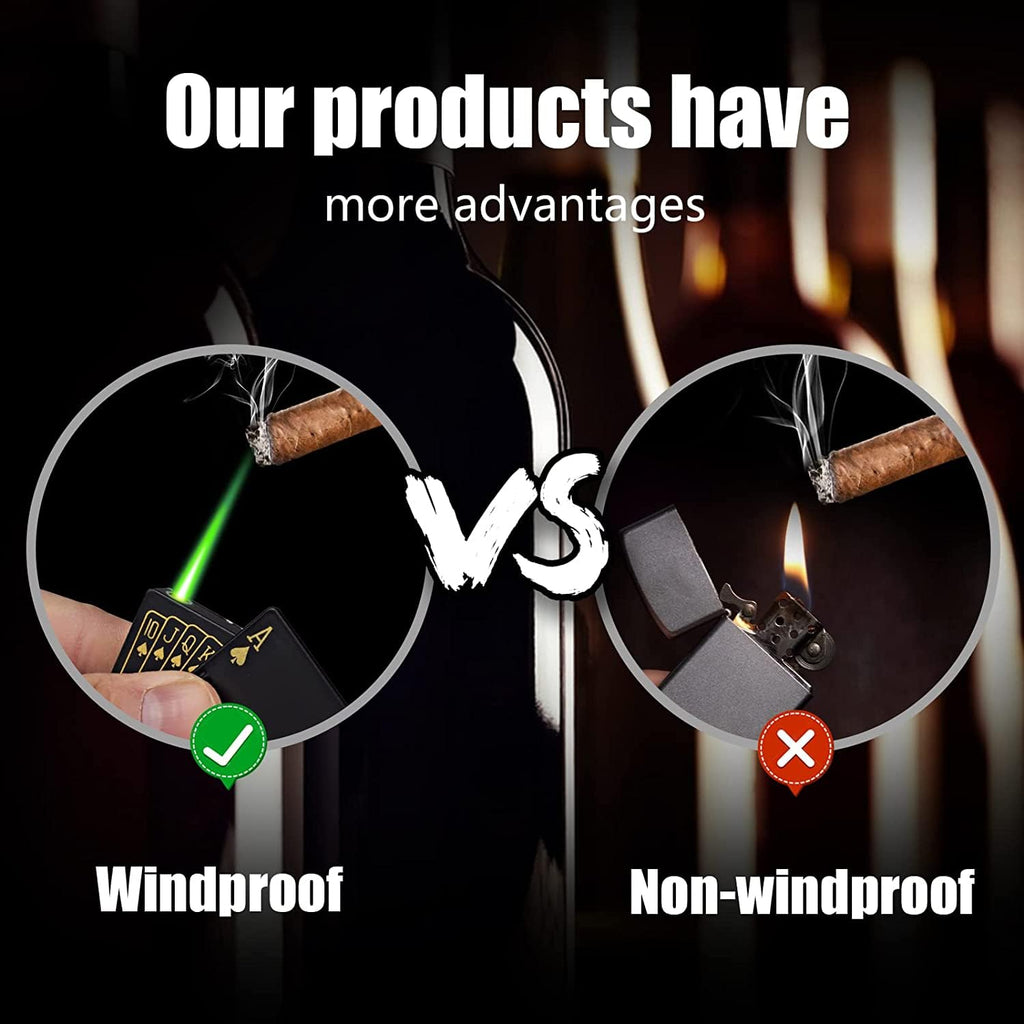 Jet Torch Lighter, 2 Pack, Green+Red Flame Ace Card Lighter, Cool Lighter Windproof Poker Design, Refillable Butane, for Outdoor, Indoor, Camping, BBQ, Candle, Birthday, Gift (Without Gas)