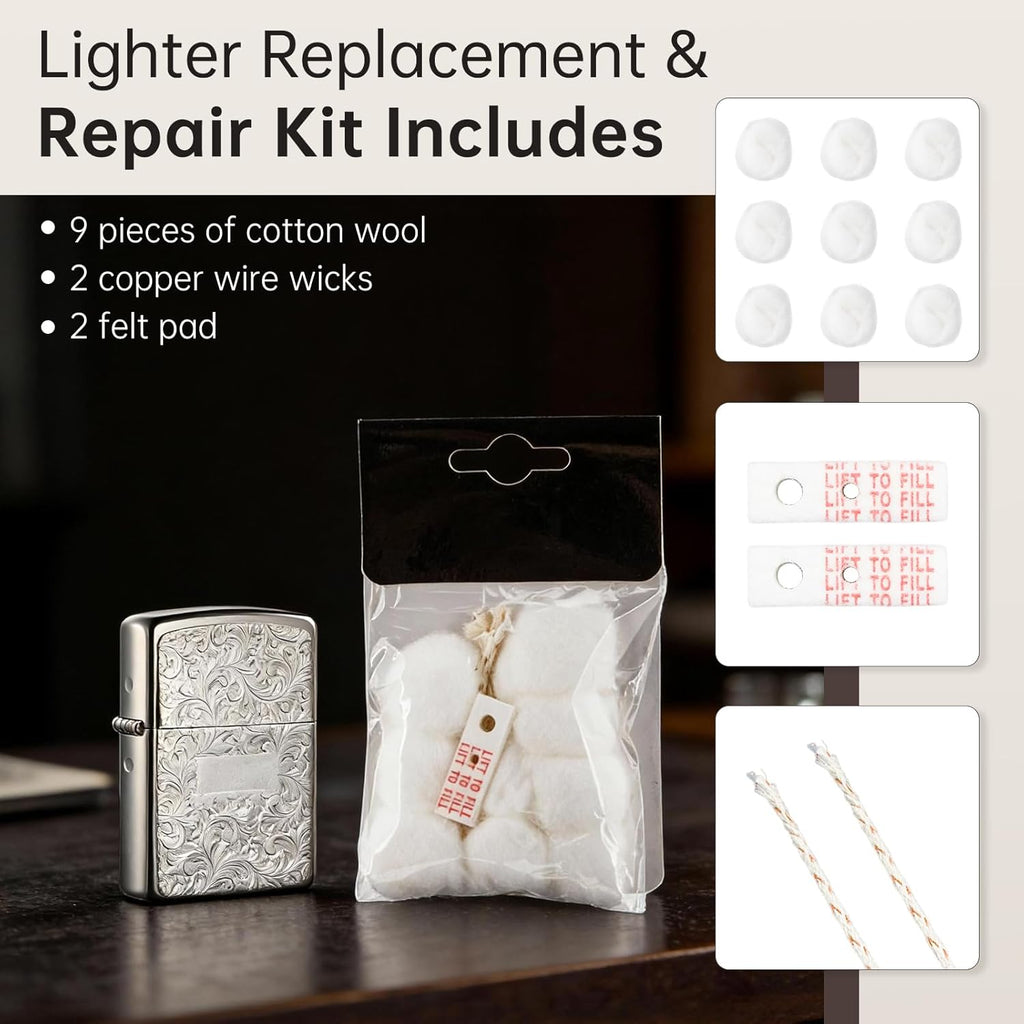 Cotton Compatible with Zippo Lighter,2 Pack,Replacement Parts Comaptible with Zippo Accessories(Cotton,Felt Pad,Wick)