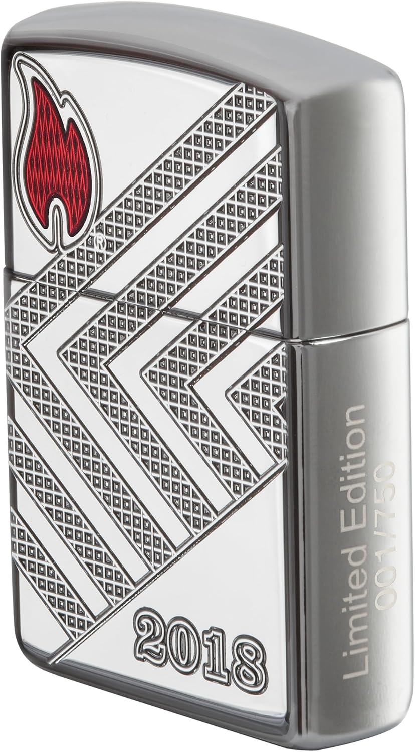Zippo Windproof Lighter - Annual Lighter, Armor High Polish Chrome, Deep Carve/Epoxy Inlay - Refillable - Reusable - Windproof Design - Gift Box - Made in USA