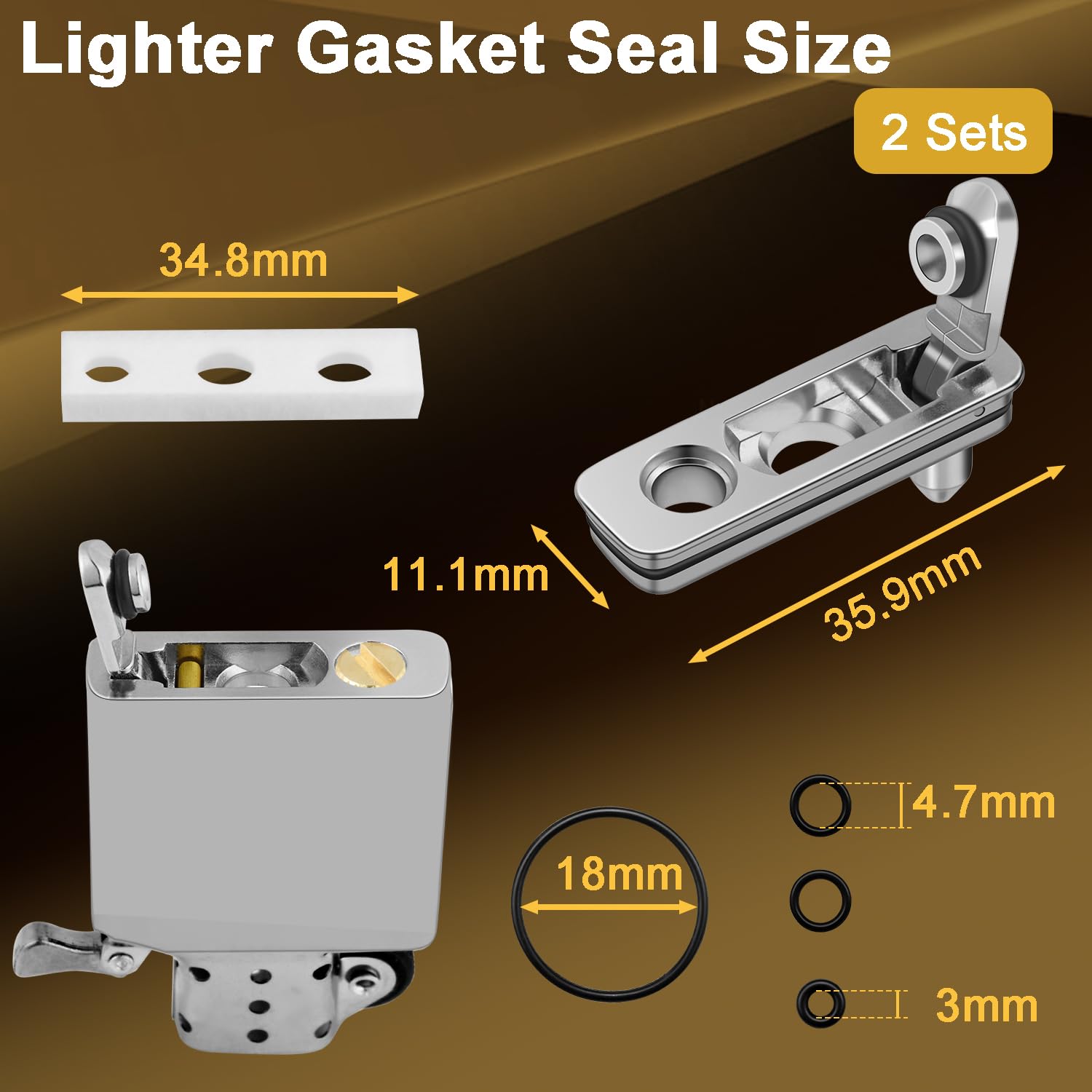 2 Set Lighter Gasket Seal Metal Lighter Repair Insert Accessories Kit 1Ppcs Cotton Felt Pad with 3Pcs Rubber Seals for Lighter Bottom Seal(Sliver+Glod)