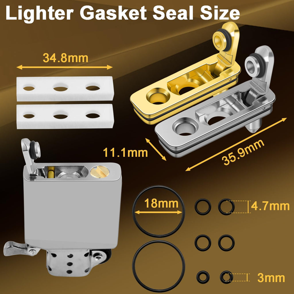 2 Set Lighter Gasket Seal Metal Lighter Repair Insert Accessories Kit 1Ppcs Cotton Felt Pad with 3Pcs Rubber Seals for Lighter Bottom Seal(Sliver+Glod)