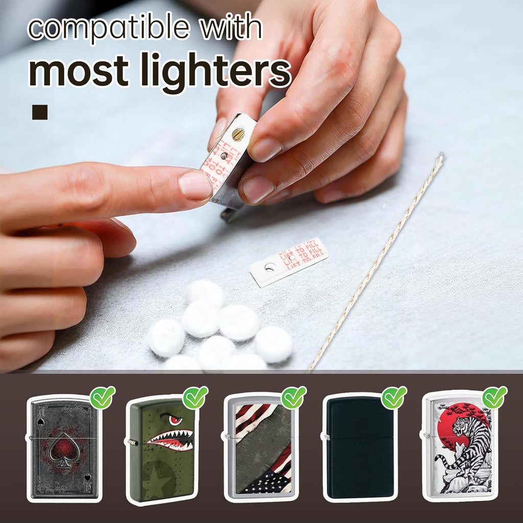 Cotton Compatible with Zippo Lighter,2 Pack,Replacement Parts Comaptible with Zippo Accessories(Cotton,Felt Pad,Wick)