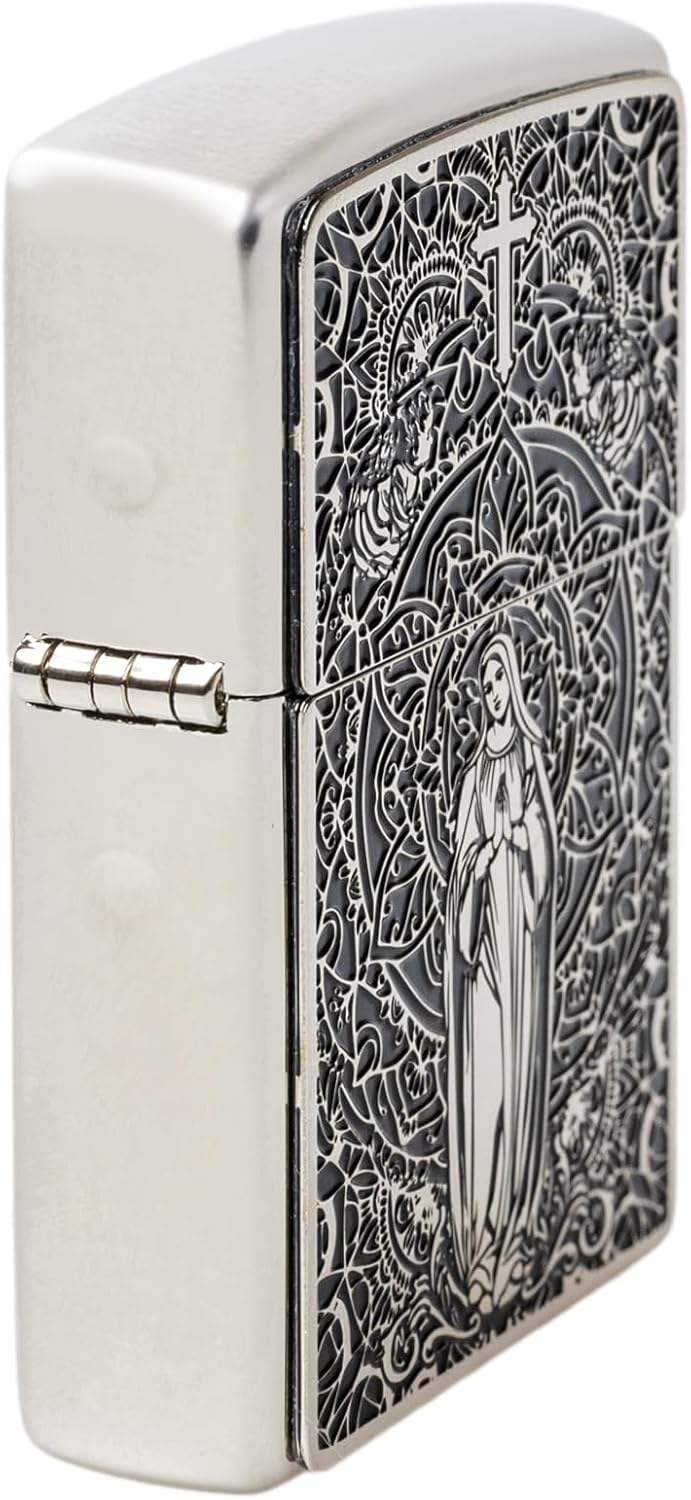 Zippo Oil Lighter Flint with Special Sticker Virgin Lady Divine Amulet Silver with Serial No. Surface Treatment BM(S) Mary WN