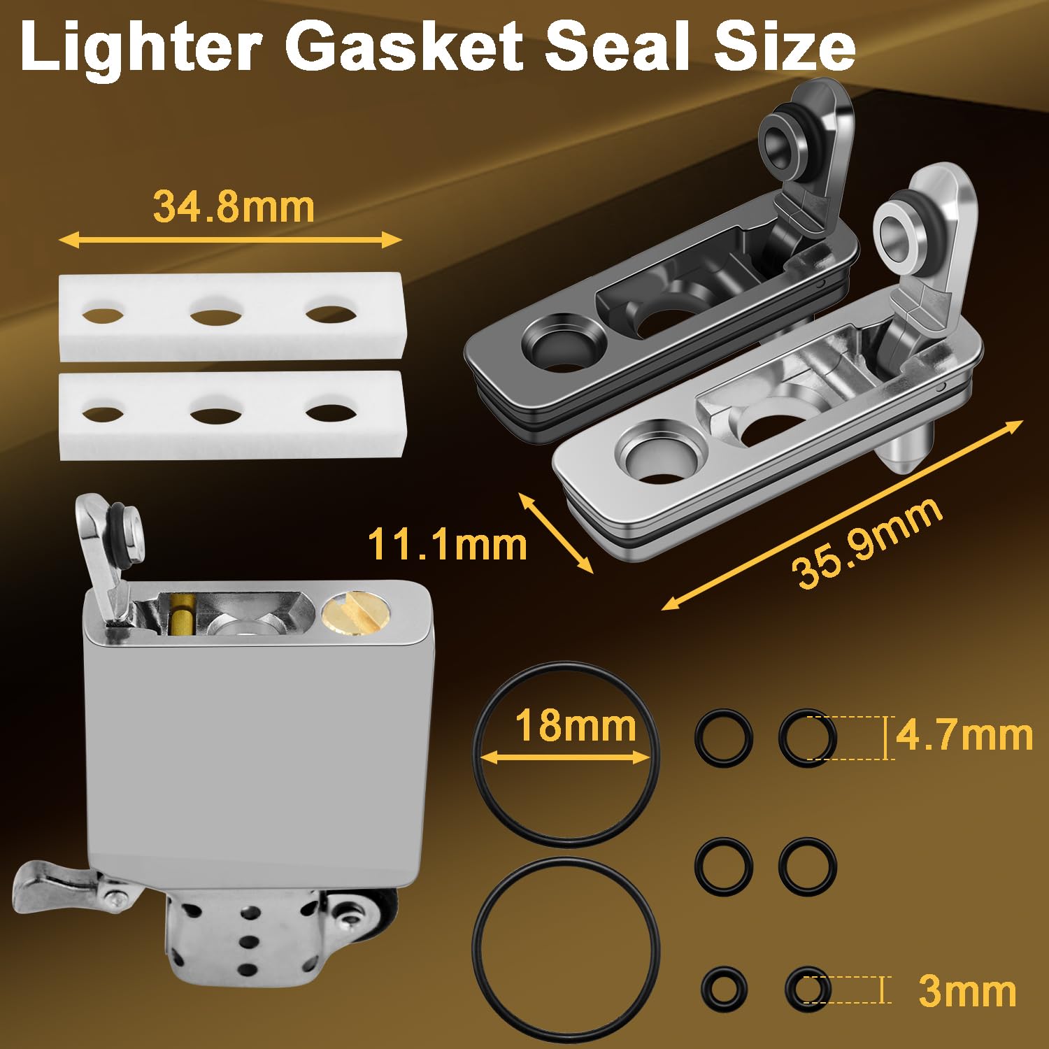 2 Set Lighter Gasket Seal Metal Lighter Repair Insert Accessories Kit 1Ppcs Cotton Felt Pad with 3Pcs Rubber Seals for Lighter Bottom Seal(Sliver+Glod)