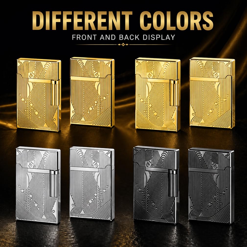 JIANCHEN Classic Metal EngravingButane Lighter, Refillable Soft Flame Flip-Top Lighter with Side Slide Ignition, Pocket Lighter for Daily Use or Gifting,Gold c