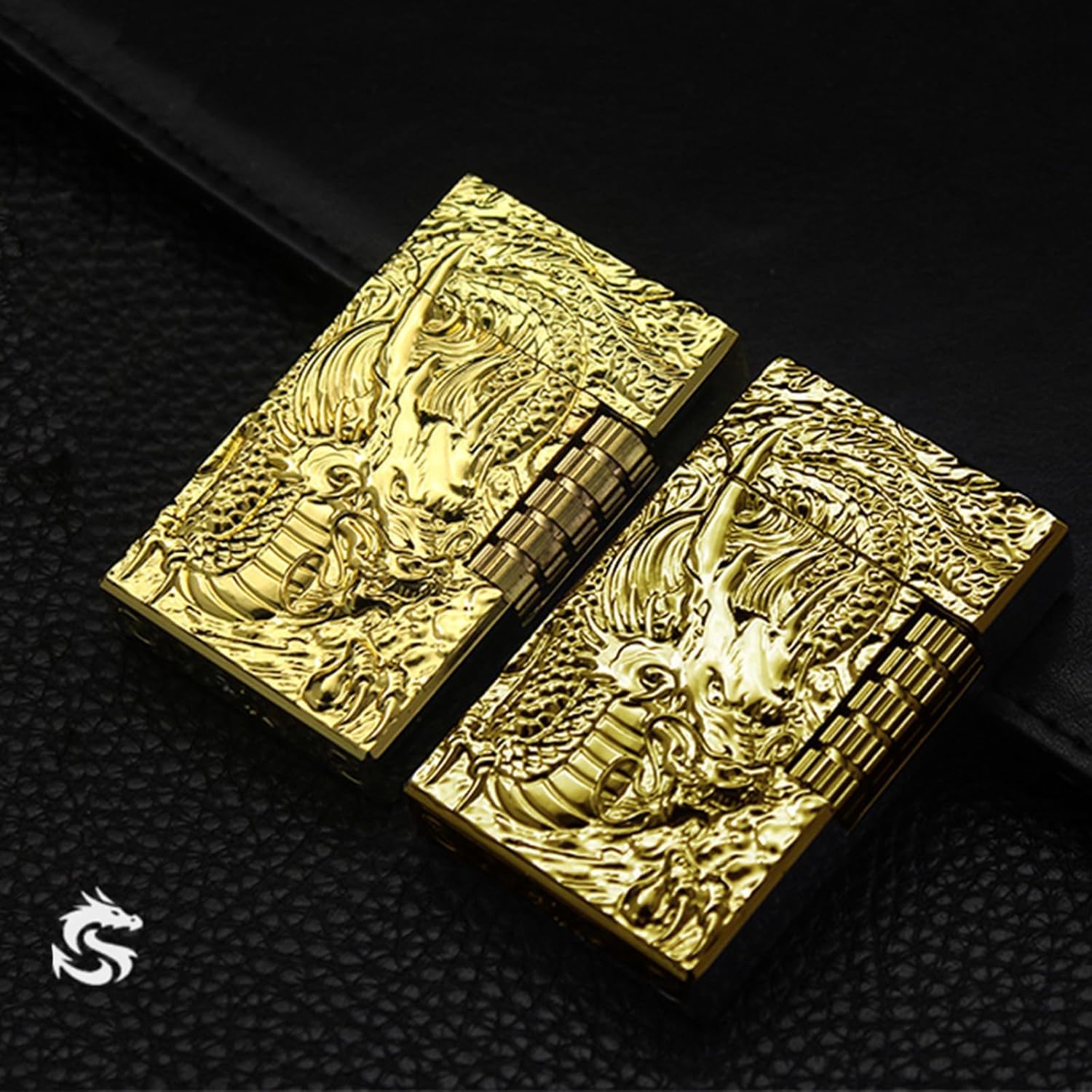 Dragon Butane Lighter, Refillable Lighter Soft Flame, Flip-Top Metal Gold Side Wheel Frosted Pocket Lighter for Everyday Use, Camping, Gifts for Men, Father, Husband (No Fuel)