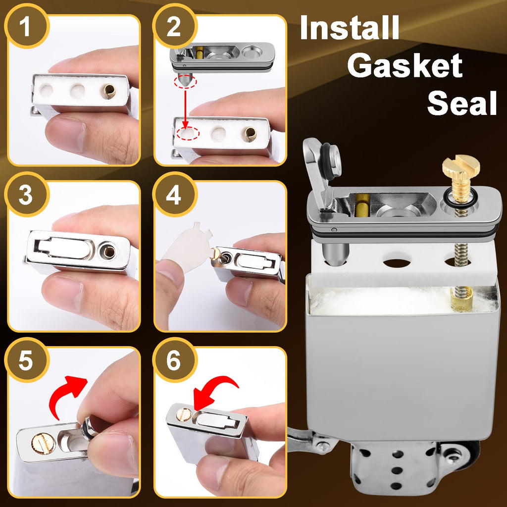 2 Set Lighter Gasket Seal Metal Lighter Repair Insert Accessories Kit 1Ppcs Cotton Felt Pad with 3Pcs Rubber Seals for Lighter Bottom Seal(Sliver+Glod)