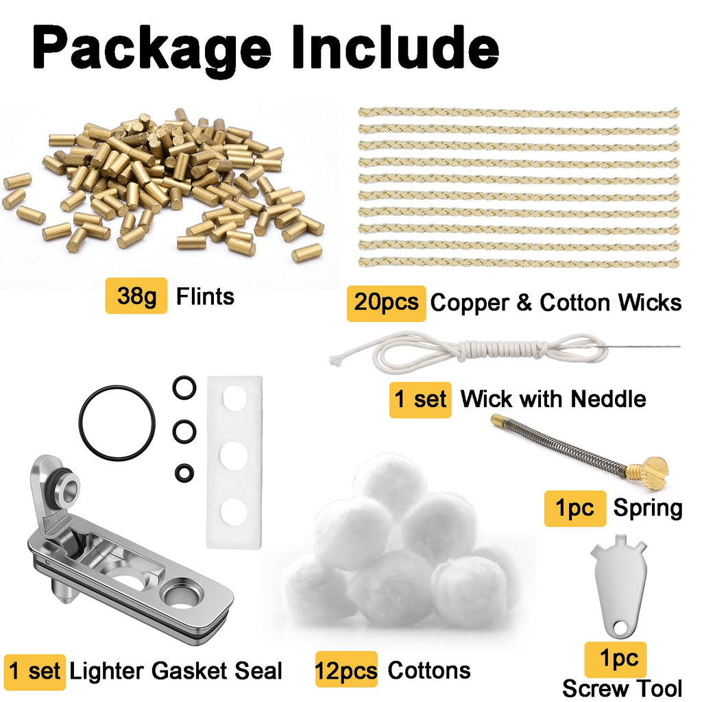 2 Set Lighter Gasket Seal Metal Lighter Repair Insert Accessories Kit 1Ppcs Cotton Felt Pad with 3Pcs Rubber Seals for Lighter Bottom Seal(Sliver+Glod)