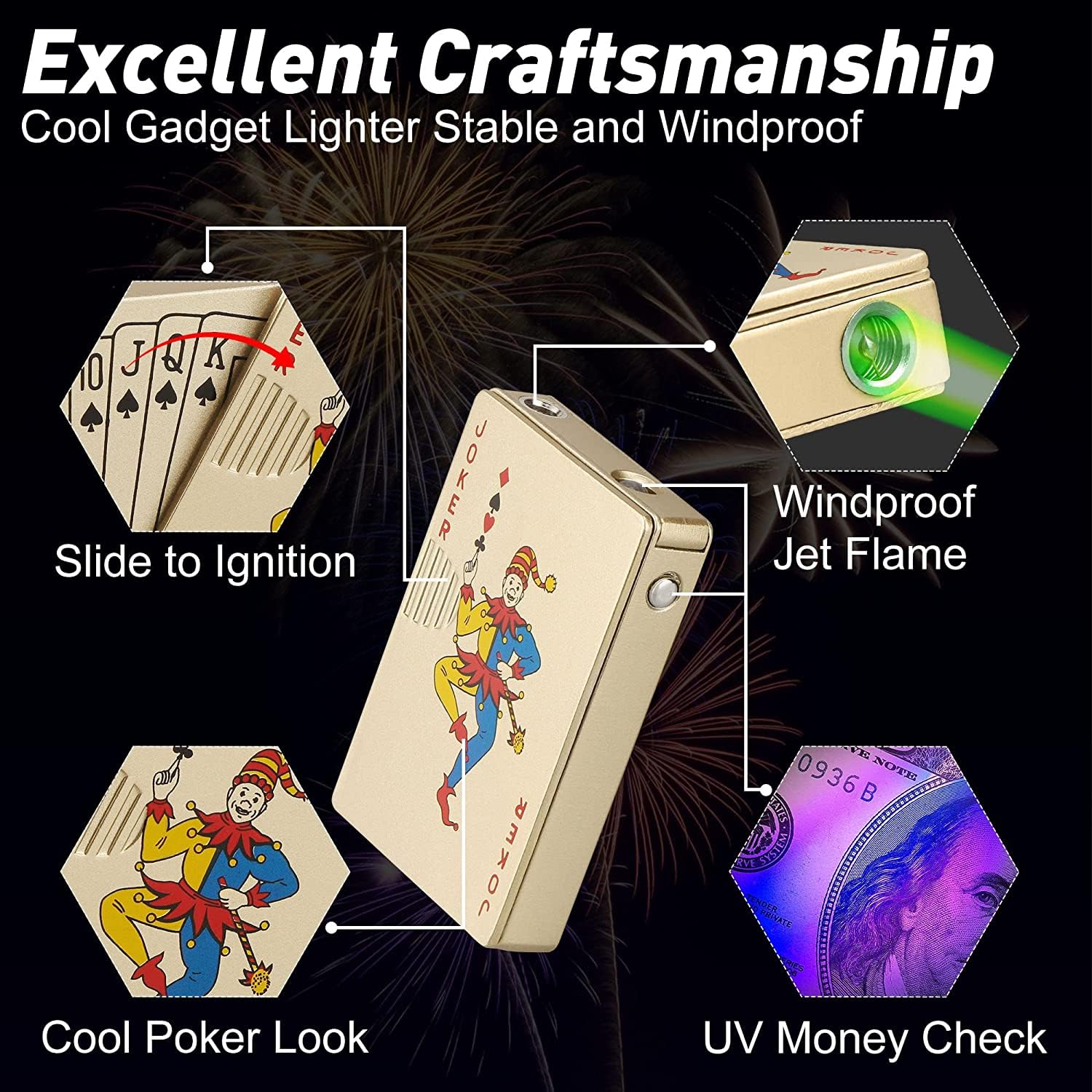 Jet Torch Lighter, 2 Pack, Green+Red Flame Ace Card Lighter, Cool Lighter Windproof Poker Design, Refillable Butane, for Outdoor, Indoor, Camping, BBQ, Candle, Birthday, Gift (Without Gas)