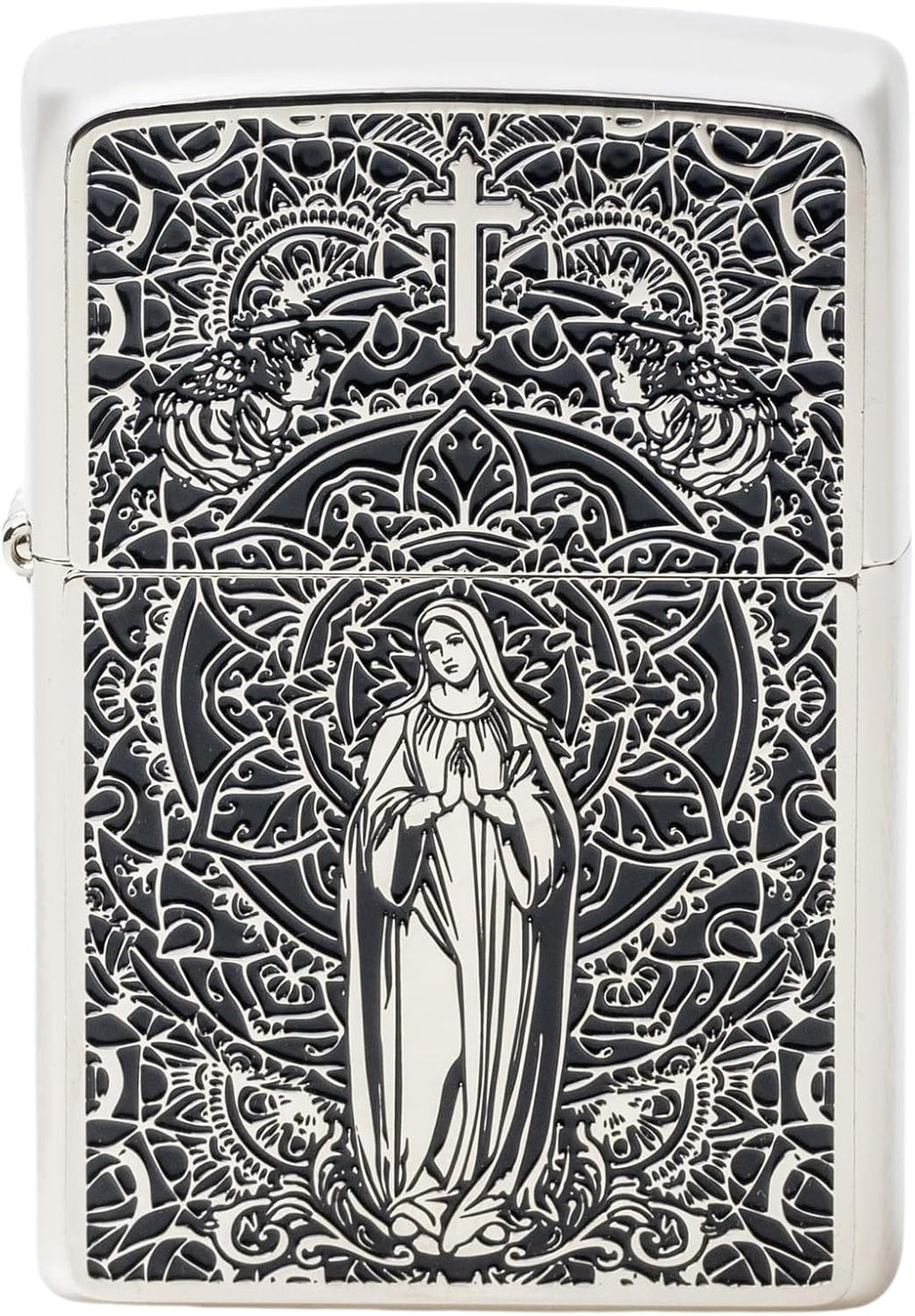 Zippo Oil Lighter Flint with Special Sticker Virgin Lady Divine Amulet Silver with Serial No. Surface Treatment BM(S) Mary WN
