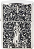 Zippo Oil Lighter Flint with Special Sticker Virgin Lady Divine Amulet Silver with Serial No. Surface Treatment BM(S) Mary WN