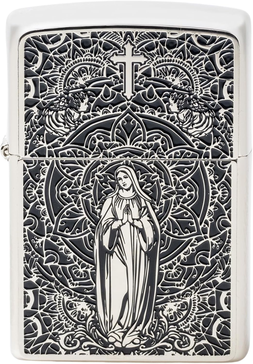 Zippo Oil Lighter Flint with Special Sticker Virgin Lady Divine Amulet Silver with Serial No. Surface Treatment BM(S) Mary WN
